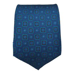 MARCELLO 7FOLD Blue Geometric Silk Tie HANDMADE ITALY 61"/3.5" EC